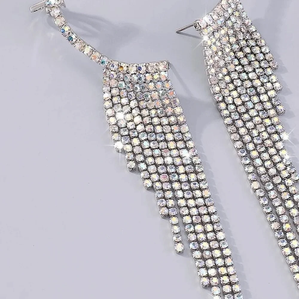 Rhinestone Tassel Decor Ear Climbers - Picture 5 of 5